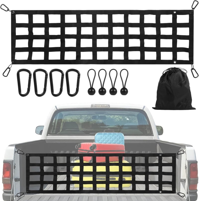 Generic Truck Cargo Net for Tailgate, Full Size 59 X 18 Inches, Polyester Bed Net with 4 Carabiners for Easy Install, Compatible with, Chevy, Ram, - Image 1