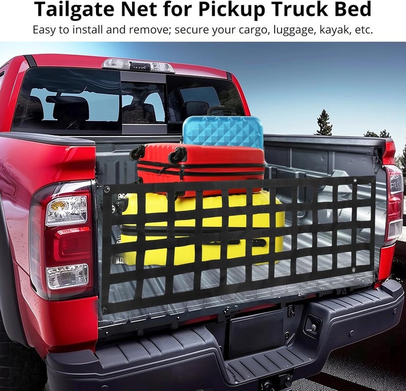 Generic Truck Cargo Net for Tailgate, Full Size 59 X 18 Inches, Polyester Bed Net with 4 Carabiners for Easy Install, Compatible with, Chevy, Ram, - Image 4