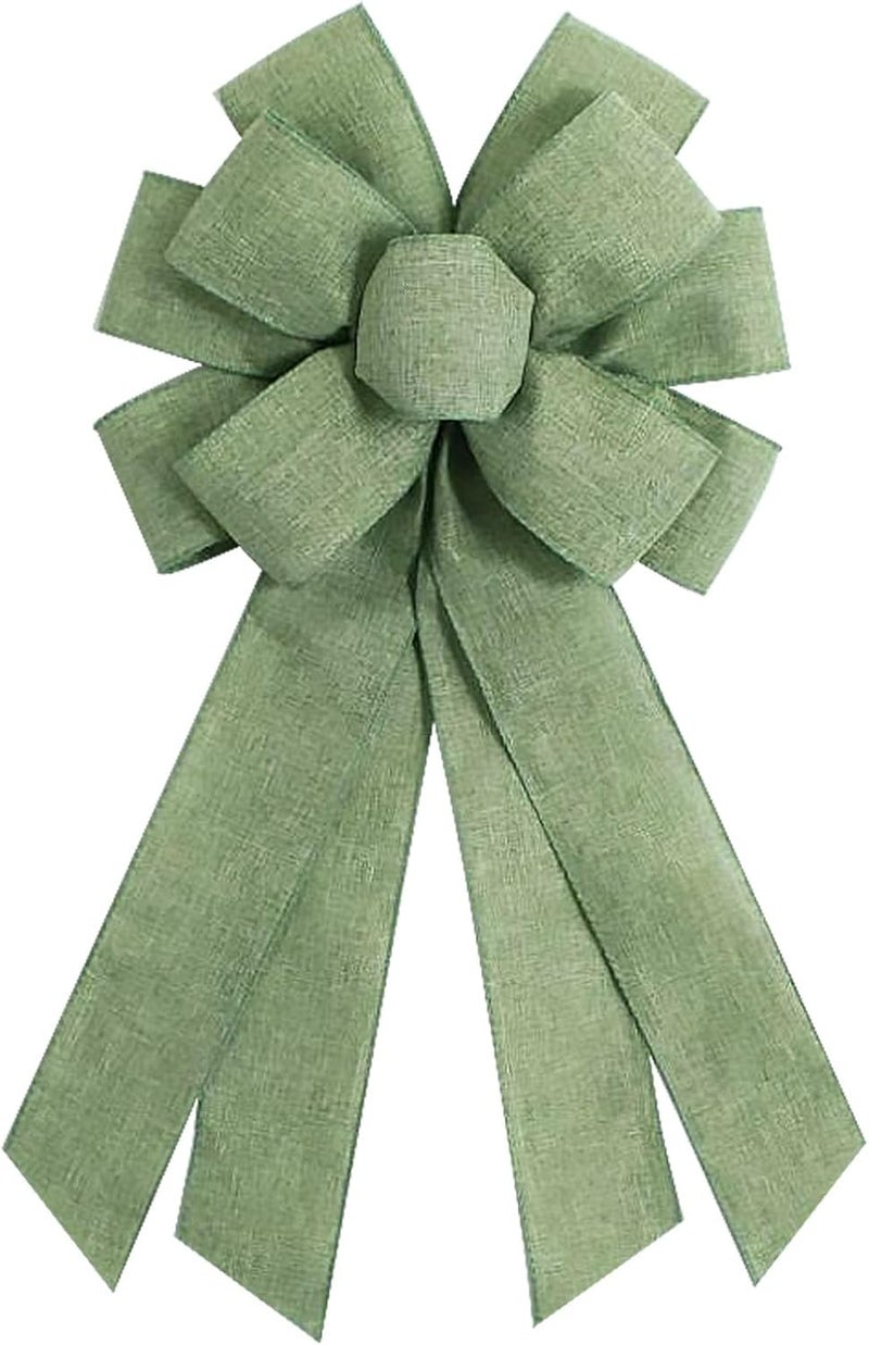 chmacura Sage Green Burlap Wreath Bow 20 x 11 Inches Birthday Bows Baby Shower Farmhouse Ribbon Bow Tree Ornament for Home Front Door Decorations - Image 1