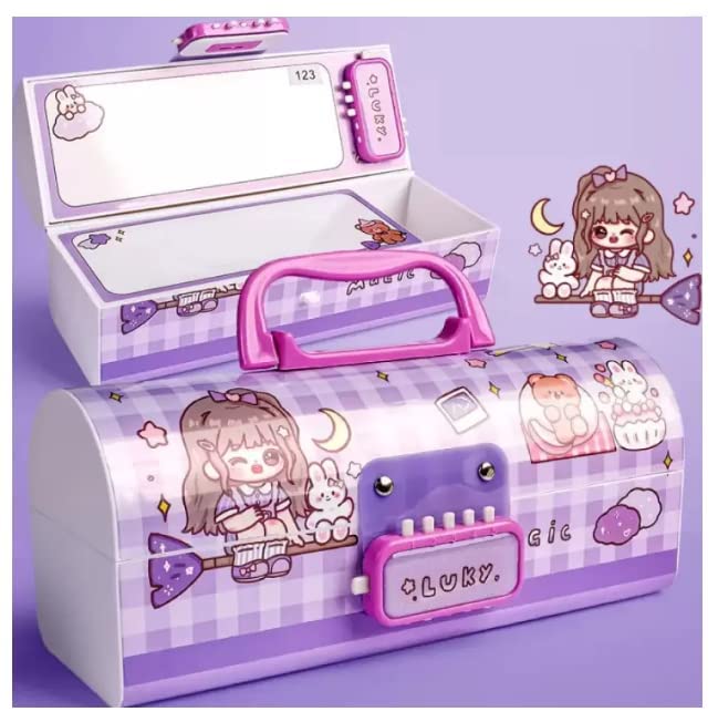 Rahasya Enterprise Kids Pen & Pencil Box-Suitcase Style Password Lock Pencil Case for Girls,Multi-Layer Pencil Box for Kids, Boys, Girls, Stationary Organizer Case for Kids (Luky-Purple) - Image 3
