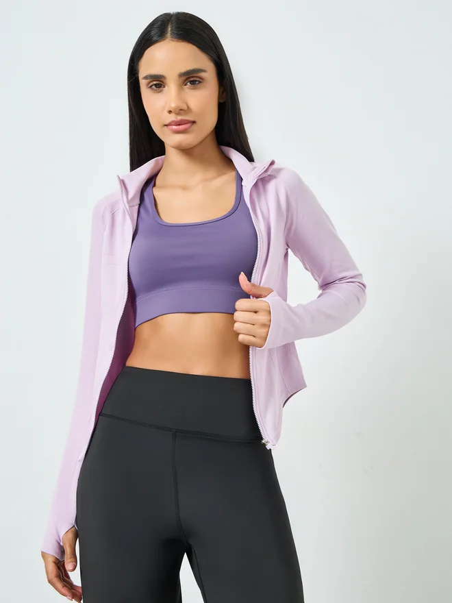 Styli Active Pink Contour Seam Detail Curved Hem Full Zip Up Jacket