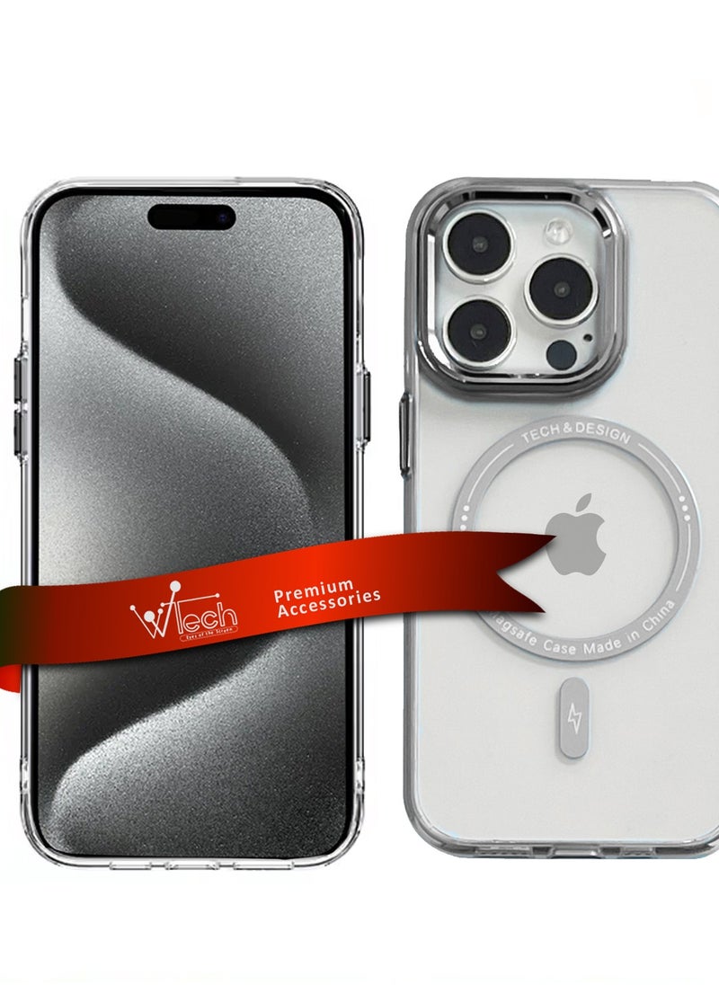 Wtech - Hybrid Transparent Hard PC back TPU Magsafe Case Cover For Apple iPhone 15 Pro Max 2023 Grey - Image 1
