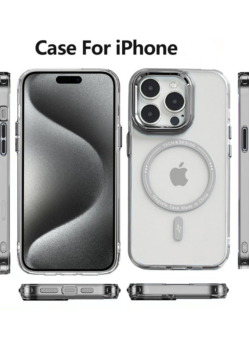 Wtech - Hybrid Transparent Hard PC back TPU Magsafe Case Cover For Apple iPhone 15 Pro Max 2023 Grey - Image 1