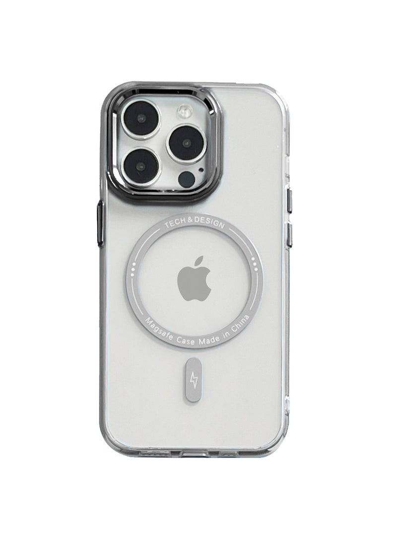 Wtech - Hybrid Transparent Hard PC back TPU Magsafe Case Cover For Apple iPhone 15 Pro Max 2023 Grey - Image 1