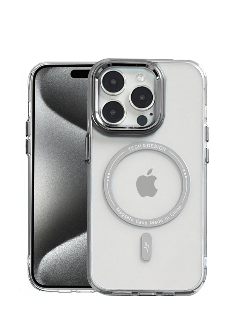 Wtech - Hybrid Transparent Hard PC back TPU Magsafe Case Cover For Apple iPhone 15 Pro Max 2023 Grey - Image 1