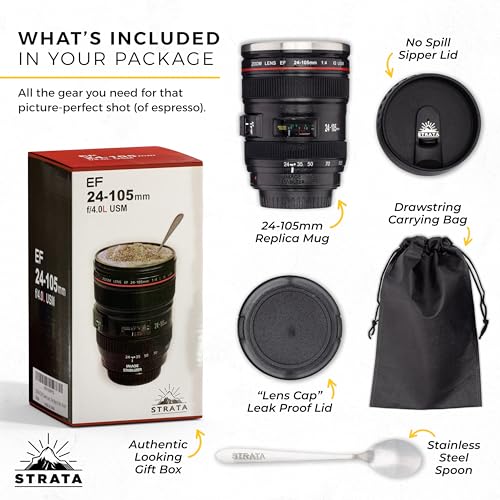 STRATA CUPS Camera Lens Coffee Mug -13.5oz | (2 LIDS + SPOON + BAG) Gift for Him, Dad Gifts, Photography, Camera accessories, Novelty Gifts - Image 2
