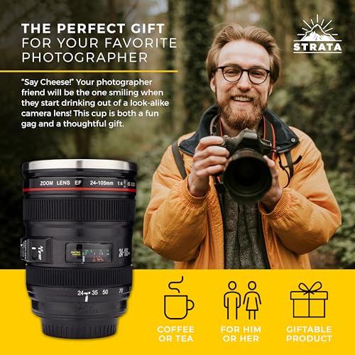 STRATA CUPS Camera Lens Coffee Mug -13.5oz | (2 LIDS + SPOON + BAG) Gift for Him, Dad Gifts, Photography, Camera accessories, Novelty Gifts - Image 4