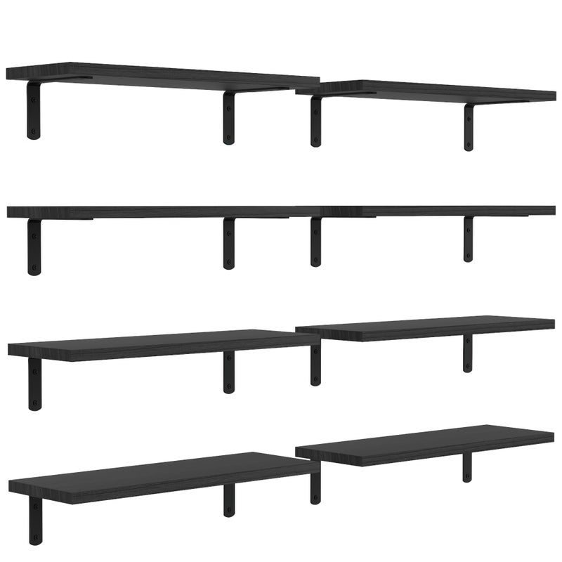 DOLLFIO Floating Shelves 8 Sets Wall Shelves Wooden Floating Shelves for Bedroom Wall Dcor Wall Mounted Floating Bathroom Shelf for Storage Floating Book Shelf Living Room  Black