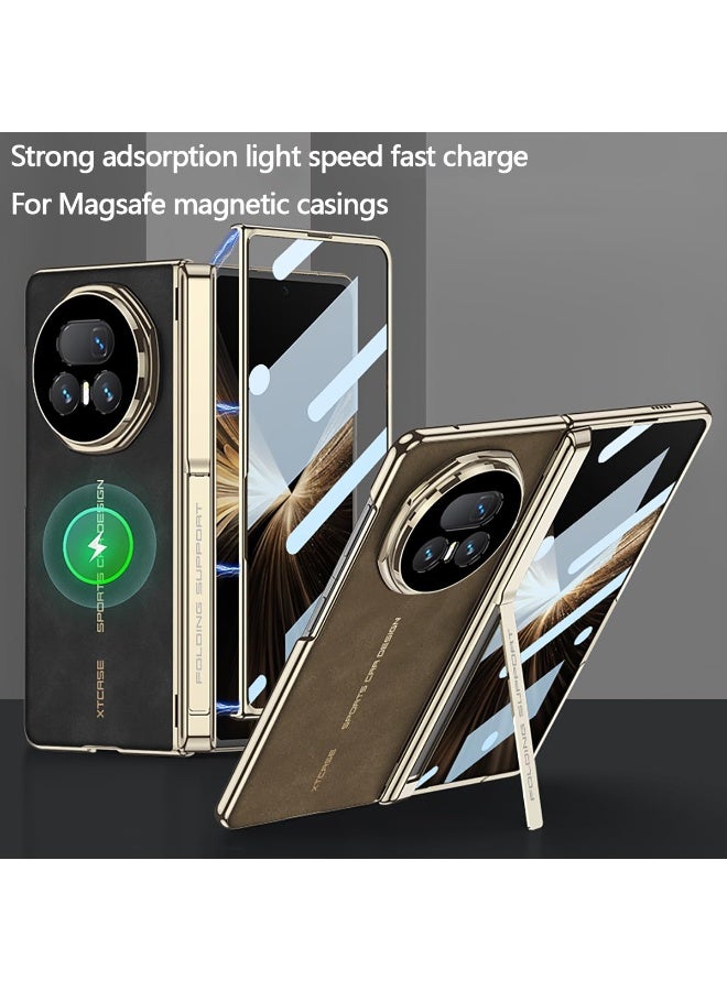 for Honor Magic V5 Case 【Wireless Charging Friendly】 Rugged Shockproof PU Leather Protective Phone Cover W Kickstand+Magnetic Hinge Protection+Built-in Screen Protector Stand Case - Image 2