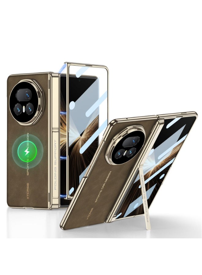 for Honor Magic V5 Case 【Wireless Charging Friendly】 Rugged Shockproof PU Leather Protective Phone Cover W Kickstand+Magnetic Hinge Protection+Built-in Screen Protector Stand Case - Image 1