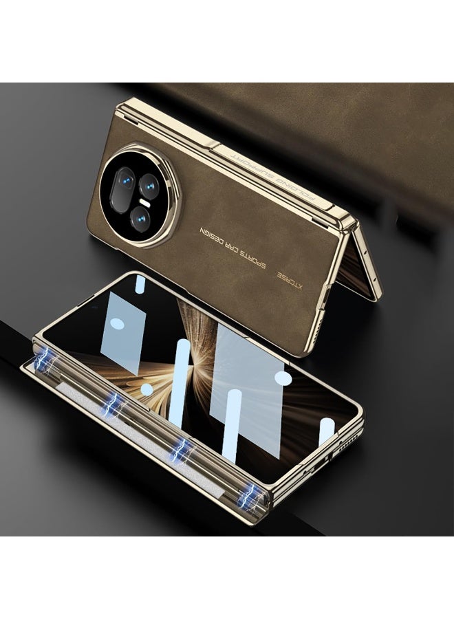 for Honor Magic V5 Case 【Wireless Charging Friendly】 Rugged Shockproof PU Leather Protective Phone Cover W Kickstand+Magnetic Hinge Protection+Built-in Screen Protector Stand Case - Image 5