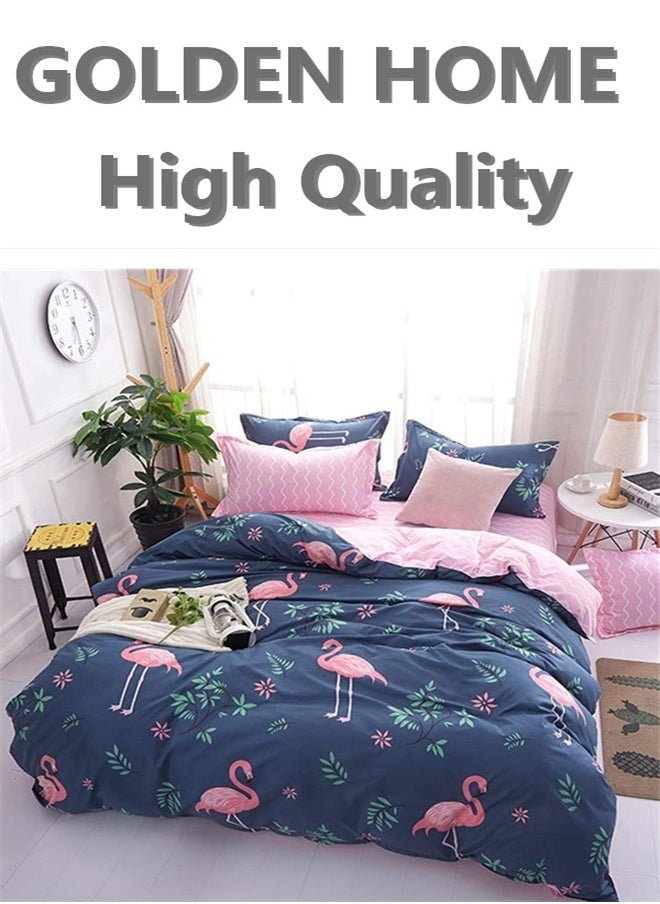 GOLDEN HOME طقم غطاء لحاف بنمط مخطط مكون من 6 قطع مقاس كينج/كوين/مفرد. تتضمن المجموعة 1 غطاء لحاف، 1 ملاءة سرير جاهزة، 4 أكياس وسائد  - Image 1