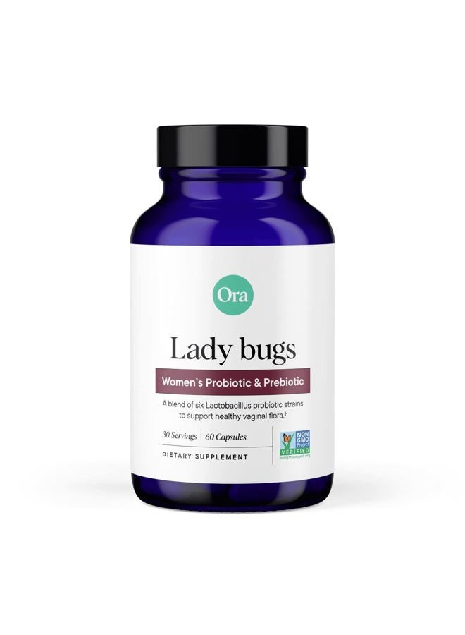 Ora Organic Prebiotics and Probiotics for Women - Lactobacillus for Vaginal and Urinary Tract Health, Contains 16 Billion CFU, 6 Strains - 1 Month Supply, 60 Vegan Probiotic Capsules  - Image 1