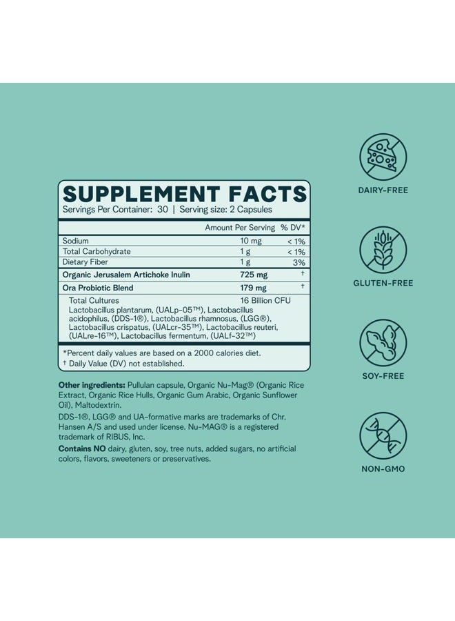 Ora Organic Prebiotics and Probiotics for Women - Lactobacillus for Vaginal and Urinary Tract Health, Contains 16 Billion CFU, 6 Strains - 1 Month Supply, 60 Vegan Probiotic Capsules  - Image 3