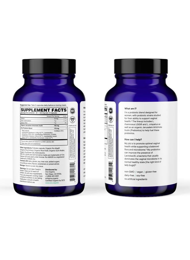 Ora Organic Prebiotics and Probiotics for Women - Lactobacillus for l and Urinary Tract Health, Contains 16 Billion CFU, 6 Strains - 1 Month Supply, 60 Vegan Probiotic Capsules - Image 4