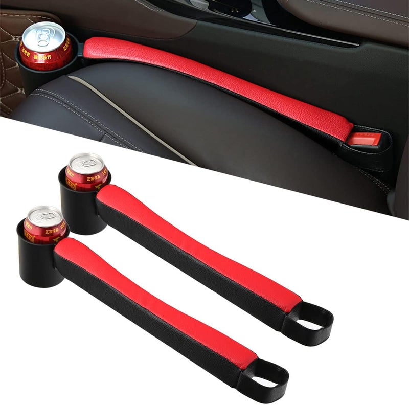 Tumecos Car Seat Gap Filler Pad with Cup Holder - 2 Pcs (Black+Red Surface) - Image 1