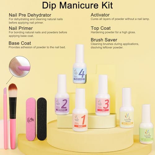 Lavender Violets 94Pcs Dip Powder Nail Kit Starter, 30 Neon Colors Red Purple Green Orange Yellow with Dipping Powder Liquid Set and Nail Art Tool for Colorful DIY Manicure B703 - Image 5