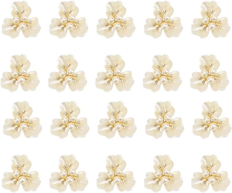 comfrt 20pcs Rhinestone Faux Pearl Flower Buttons Beads Flatback Embellishments Cabochons for Craft DIY Jewelry Scrapbooking - Image 1