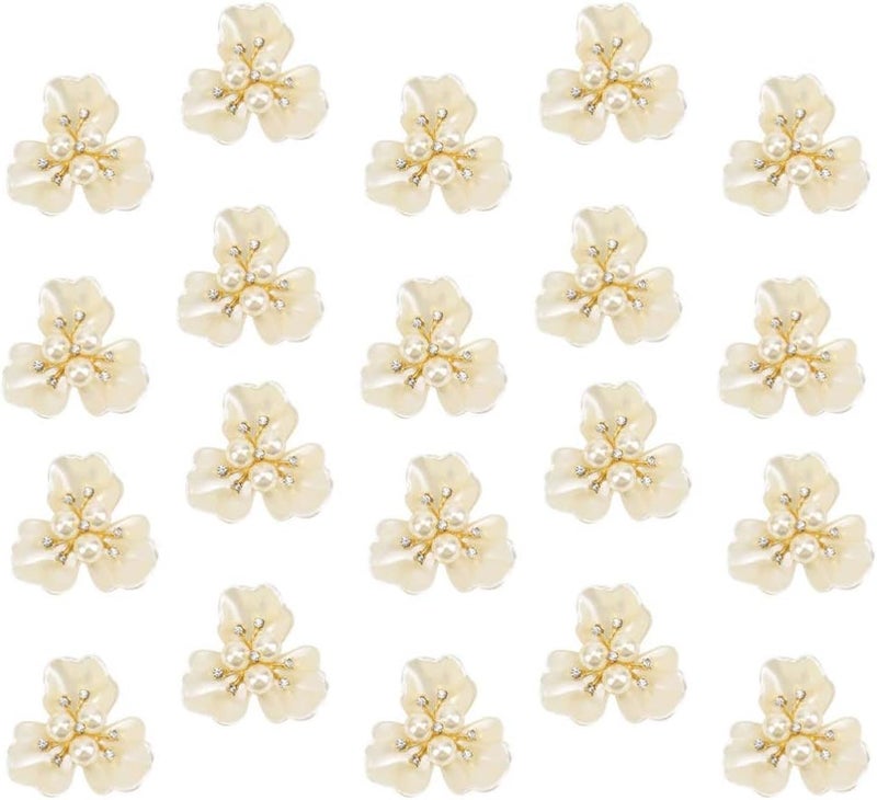 comfrt 20pcs Rhinestone Faux Pearl Flower Buttons Beads Flatback Embellishments Cabochons for Craft DIY Jewelry Scrapbooking - Image 3