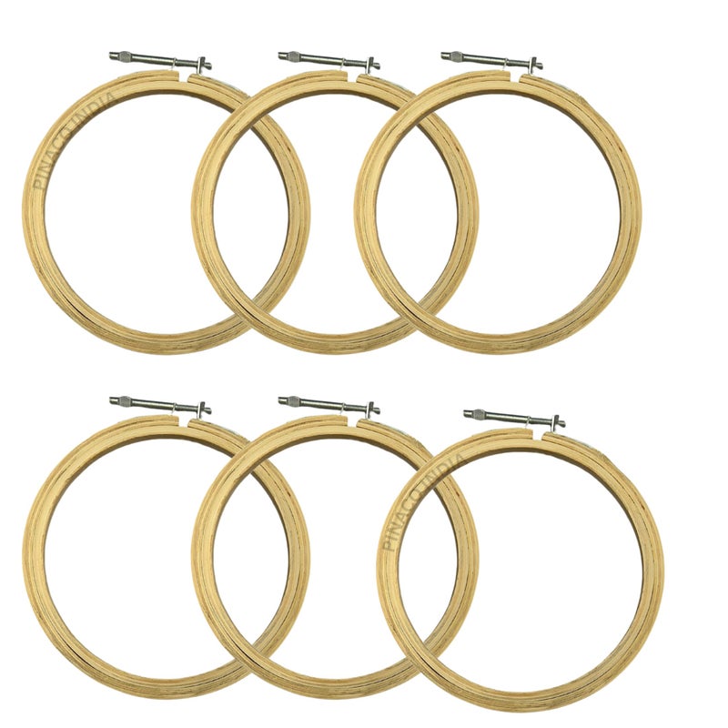PINACO INDIA PINACO Wooden Embroidery Ring Hoop Frame Premium Brass Screw (5 Ply) Pack of 4 (6 Inch) - Image 1