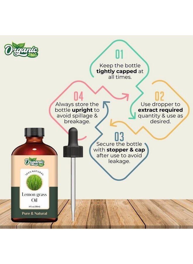 Organic Zing Lemongrass Oil Pure & Natural for Skin, Face, Hair Care, Aromatherapy & Massage - 118ml - Image 5