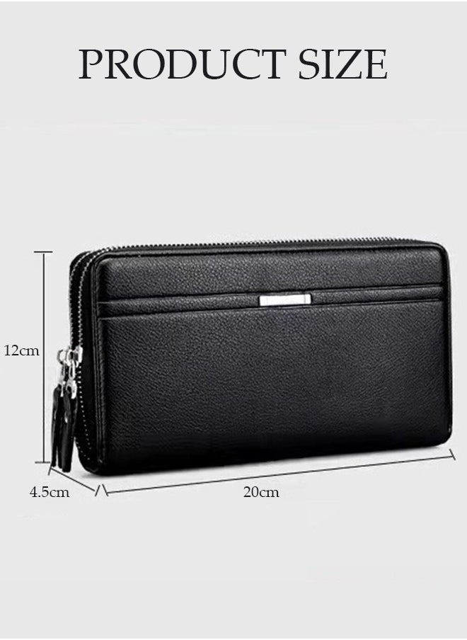 DUNISO Men's Clutch Bag Faux Leather Wallet Bag Large Capacity Light Weight Handbag Portable Envelope Phone Purse with Wrist Strap  - Image 4