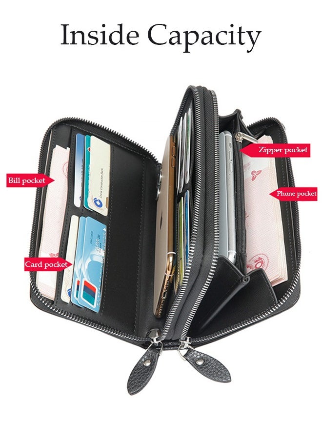 DUNISO Men's Clutch Bag Faux Leather Wallet Bag Large Capacity Light Weight Handbag Portable Envelope Phone Purse with Wrist Strap  - Image 5