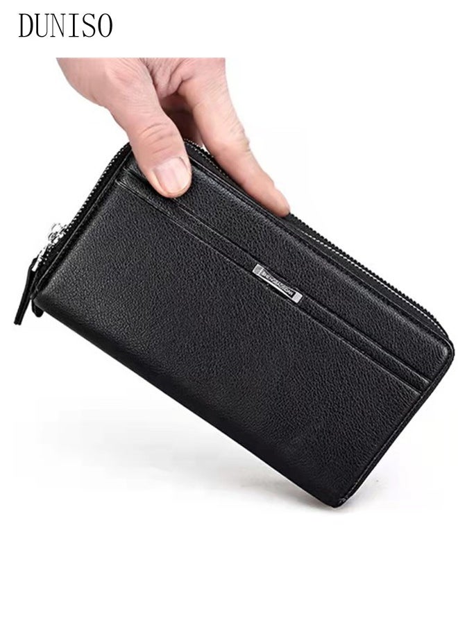 DUNISO Men's Clutch Bag Faux Leather Wallet Bag Large Capacity Light Weight Handbag Portable Envelope Phone Purse with Wrist Strap  - Image 2