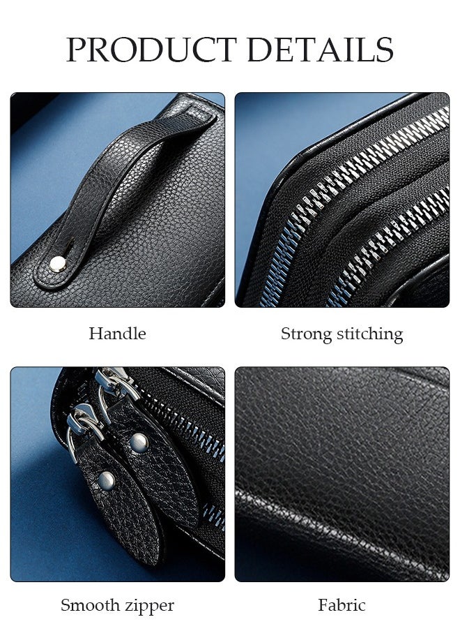 DUNISO Men's Clutch Bag Faux Leather Wallet Bag Large Capacity Light Weight Handbag Portable Envelope Phone Purse with Wrist Strap  - Image 3