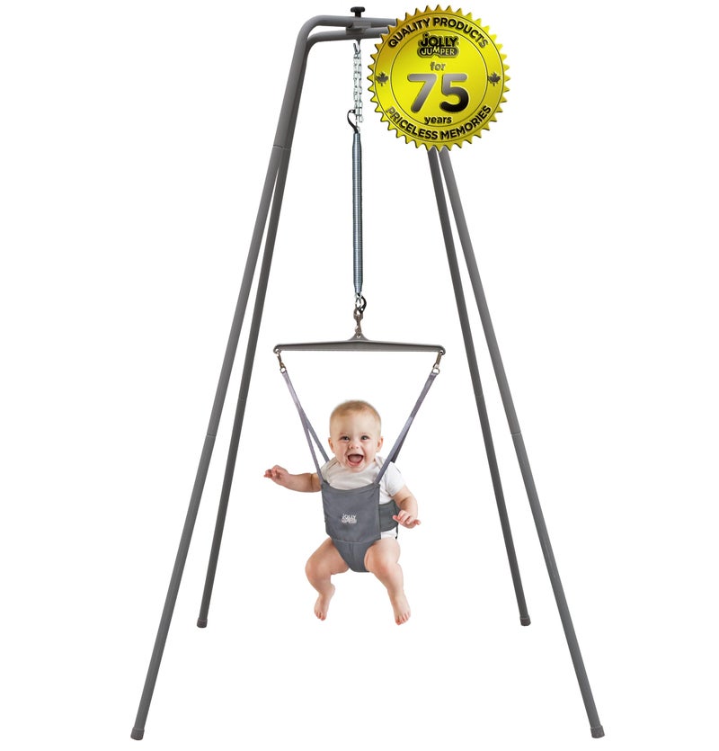 Jolly Jumper Elite (Grey) Baby Exerciser - Sturdy Frame, 6 ft Tall Stand Baby Jumper, Indoor and Outdoor Exercise Saddle Seat, Adjustable Height, for Infants up to 28 lbs - Image 2