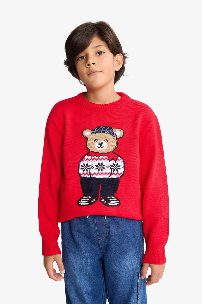 ديفاكتو Boy Regular Fit Crew Neck Christmas Tricot Pullover