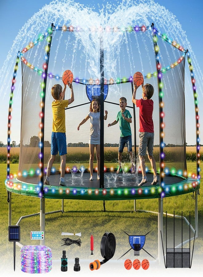 UMMNPR Trampoline Accessories Kit, Basketball Hoop with 3 Mini Basketballs, 52FT Solar Lights Fit 8 10 12 14 15 16FT Trampoline Outdoor 8 Lighting Modes, Trampoline Accessories Kit with Sprinkler & Shoe Bag - Image 1