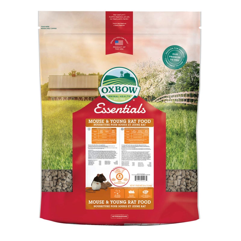 Oxbow Essentials Mouse Young Rat Food Pet Food for Rats Mice AllNatural Vitamin Mineral Rich Formula Veterinarian Recommended Animal Health Rodent Pellets Made in USA 25 lb Bag