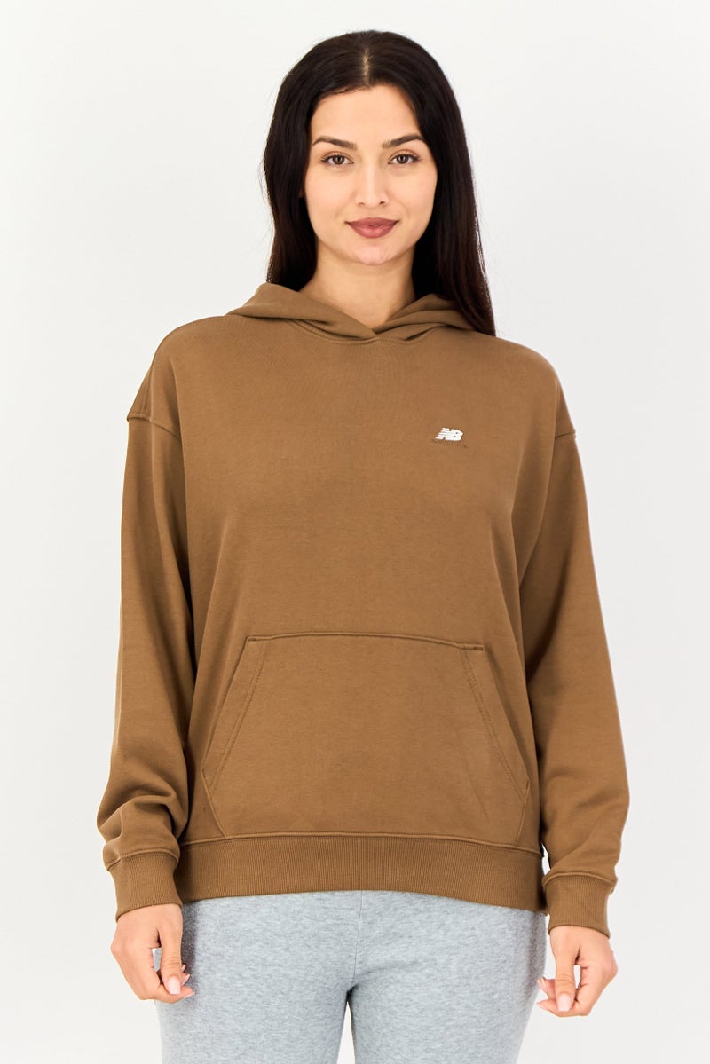 New Balance Women Oversized Fit Long Sleeve Training Hodie, Brown - Image 1