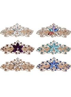 Lawie 6 Pack Fancy Delicate Jeweled Gems Rhinestone Sparkly Glitter Flower French Barrette Metal Hair Clips Bun Chignon Twist Hairpins Ponytail Holder Headpiece Accessories For Women Girl  - Image 3