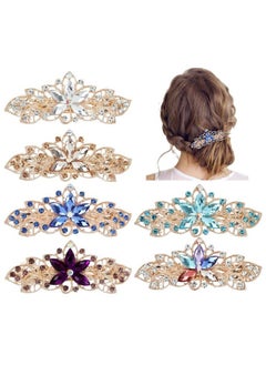 Lawie 6 Pack Fancy Delicate Jeweled Gems Rhinestone Sparkly Glitter Flower French Barrette Metal Hair Clips Bun Chignon Twist Hairpins Ponytail Holder Headpiece Accessories For Women Girl  - Image 2