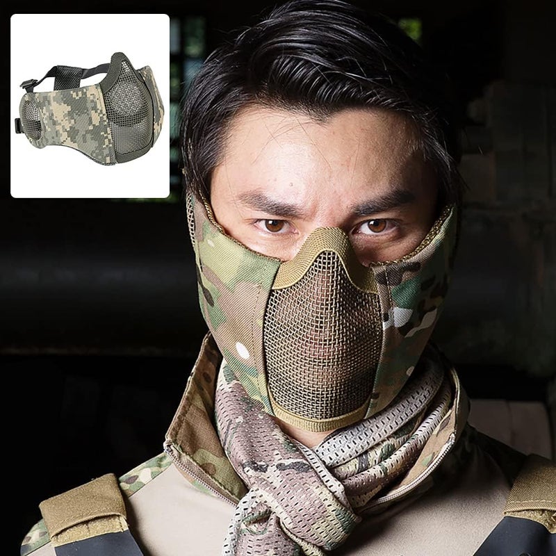 Aoutacc Foldable Airsoft Mesh Mask, Nylon Military Tactical Half Face Mesh Masks with Ear Cover Protection Adjustable CS Protective Lower Guardfor Mask CS Hunting Paintball Shooting - Image 4