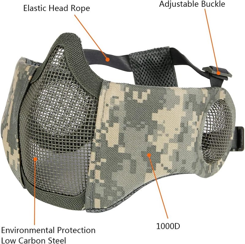Aoutacc Foldable Airsoft Mesh Mask, Nylon Military Tactical Half Face Mesh Masks with Ear Cover Protection Adjustable CS Protective Lower Guardfor Mask CS Hunting Paintball Shooting - Image 2