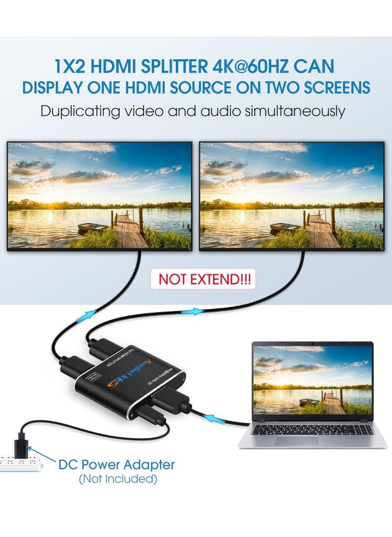 ماركة غير محددة وصلات avedio وصلات 4K @ 60 هرتز HDMI الفاصل 1 في 2 مخرج، 2 طريقة HDMI الفاصل للشاشات المزدوجة، 1x2 HDMI 2.0 موزع فيديو HDMI 2.0 مرآة موزع فيديو فقط، يدعم HDP 1080P HDCP1.4 كامل 1080P 3D HDCP1.4 (مرفق كابل HDMI)  - Image 3