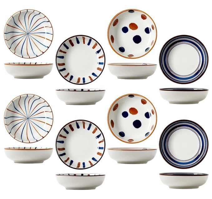 CERAMIC PLATESDISH SET TRADITIONAL JAPANESE DESIGN DINNERWARE PLATE SET SERVING PASTA CAKE SALAD DESSERT CAN BE USED IN MICROWAVE DISHWASHERPACK OF 8