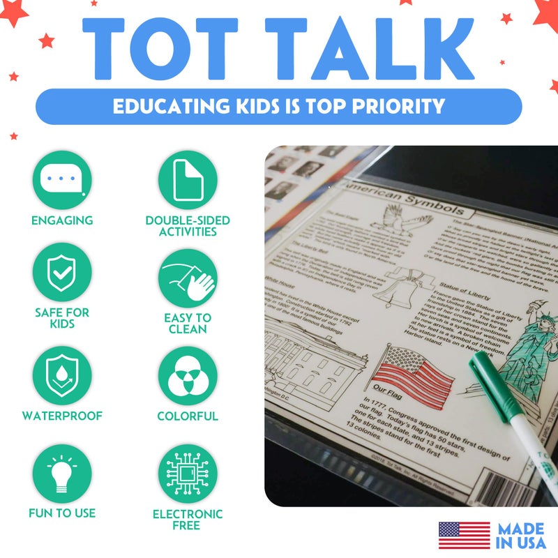 Tot Talk U.S. Presidents Educational Placemat for Kids â€“ Double-Sided, Waterproof & Wipeable â€“ Learn About Presidents, Political Parties, History, Anthem & Landmarks â€“ 17.5" x 11.5", Made in USA - Image 3