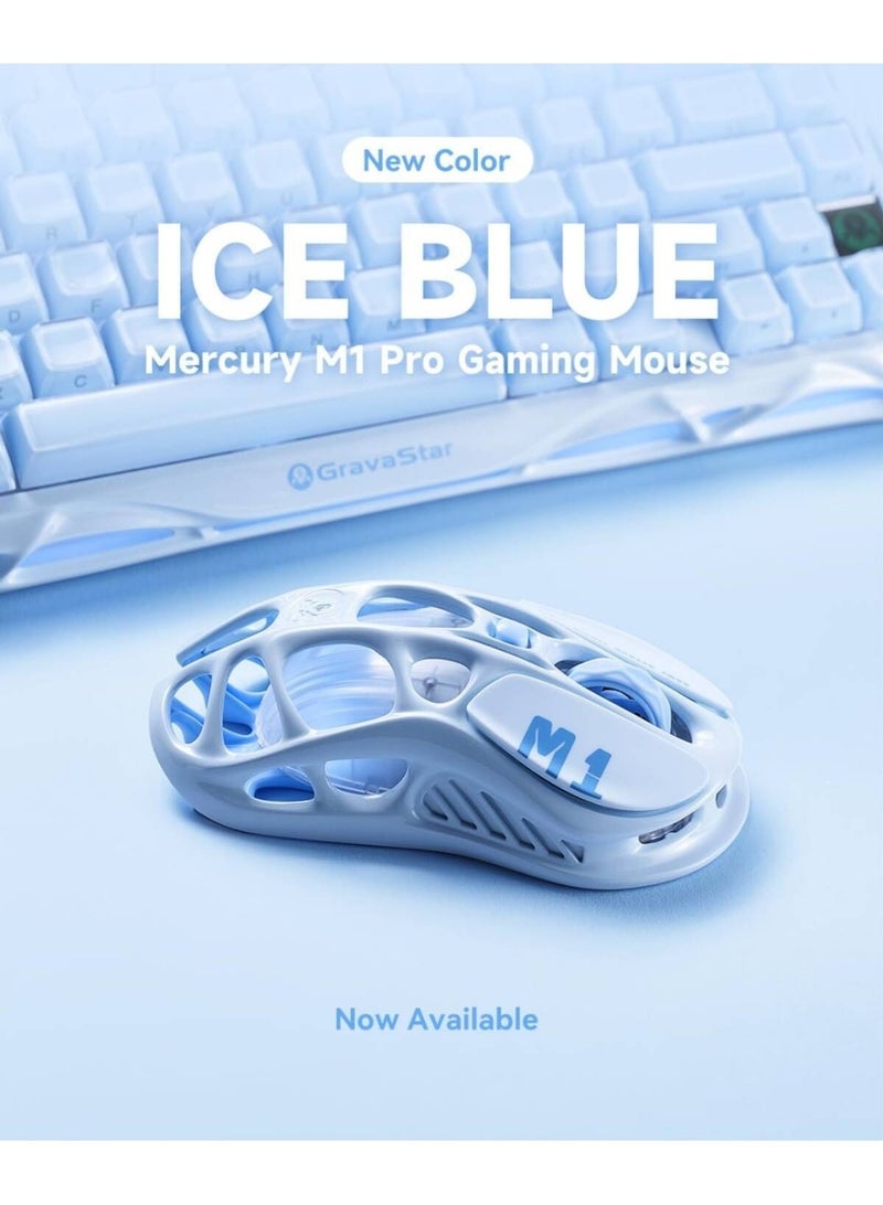 جرافا ستار ماوس الألعاب اللاسلكي Mercury M1 Pro Special Edition – مستشعر PAW3395، 26,000 DPI، 650 IPS، 5 أزرار قابلة للبرمجة، إضاءة RGB، ثلاثي الوضع، إطار من سبائك المغنيسيوم خفيف الوزن | أزرق جليدي - Image 4