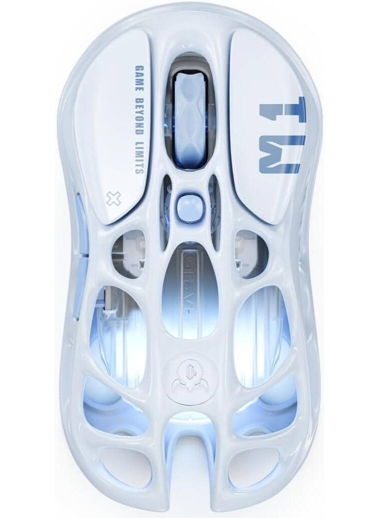 Mercury M1 Pro Special Edition Wireless Gaming Mouse – PAW3395 Sensor, 26,000 DPI, 650 IPS, 5 Programmable Buttons, RGB Lighting, Tri-Mode, Lightweight Magnesium Alloy Frame | Ice Blue