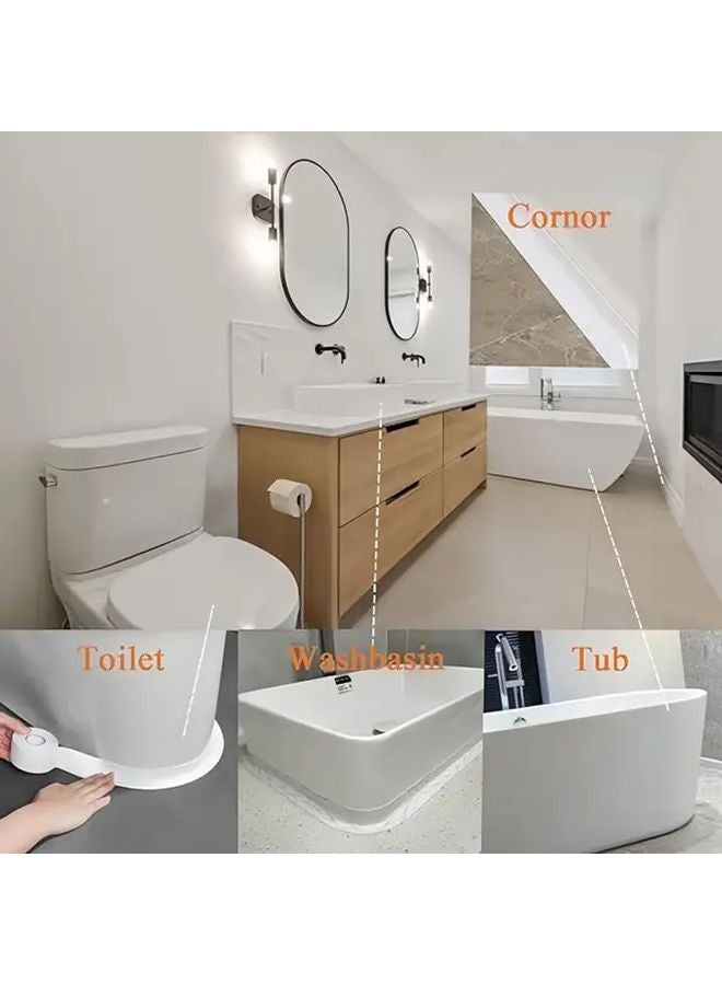 شريط لاصق ذاتي أبيض مقاوم للماء مع أداة كشط لحوض المطبخ والمرحاض والكونترتوب - Image 4