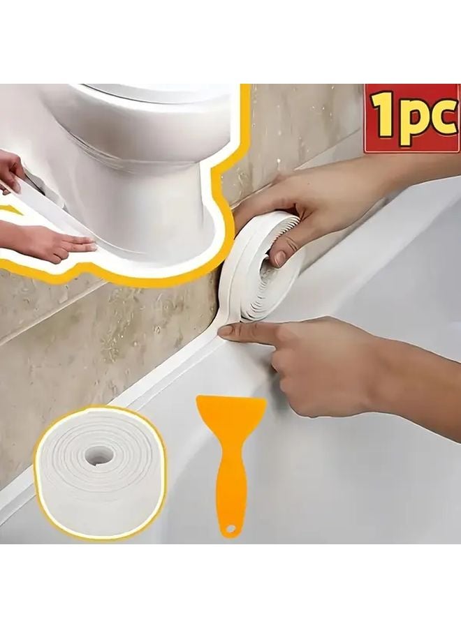 شريط لاصق ذاتي أبيض مقاوم للماء مع أداة كشط لحوض المطبخ والمرحاض والكونترتوب - Image 2