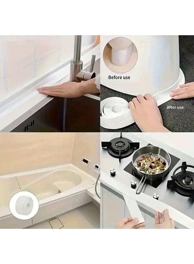 شريط لاصق ذاتي أبيض مقاوم للماء مع أداة كشط لحوض المطبخ والمرحاض والكونترتوب - Image 5