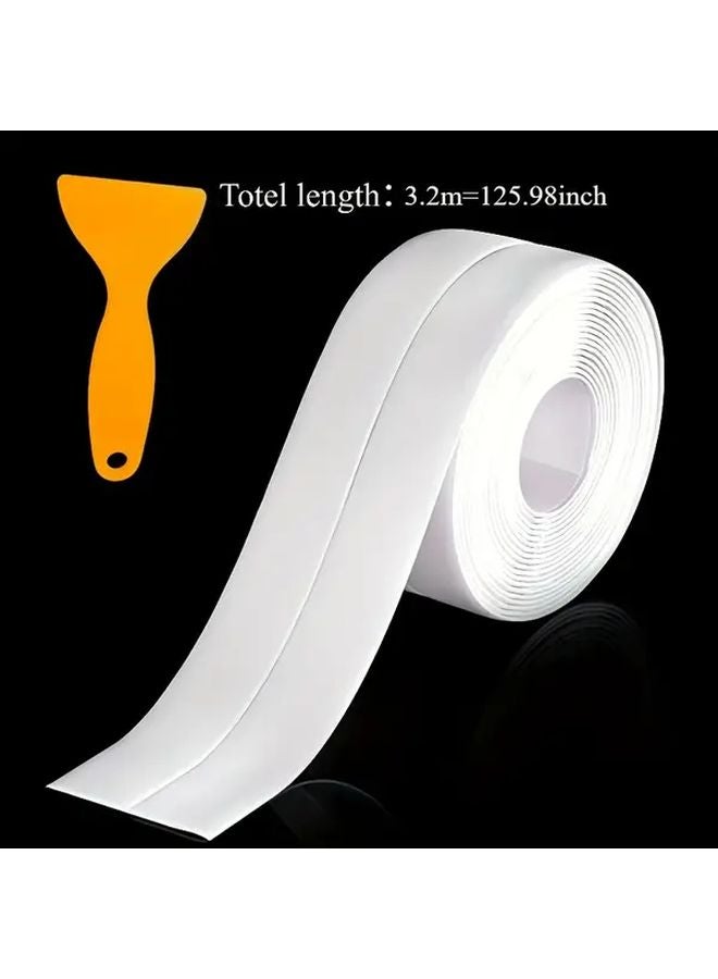 شريط لاصق ذاتي أبيض مقاوم للماء مع أداة كشط لحوض المطبخ والمرحاض والكونترتوب - Image 1