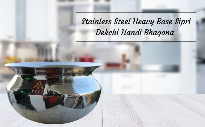 MUKE Stainless Steel Heavy Base Sipri Handi Dekchi Bhagona Cooking Degchi for Home and Kitchen cookwere Pot(3liter) - Image 2