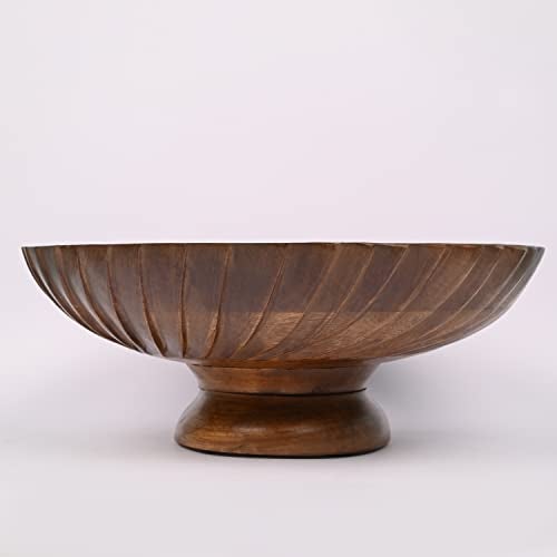 EDHAS Mango Wood Decorative Wooden Bowl Hand Carved Home Decor for Dining Table Center, Living Room, Kitchen Décor (12" x 12' x 4.75") - Image 4
