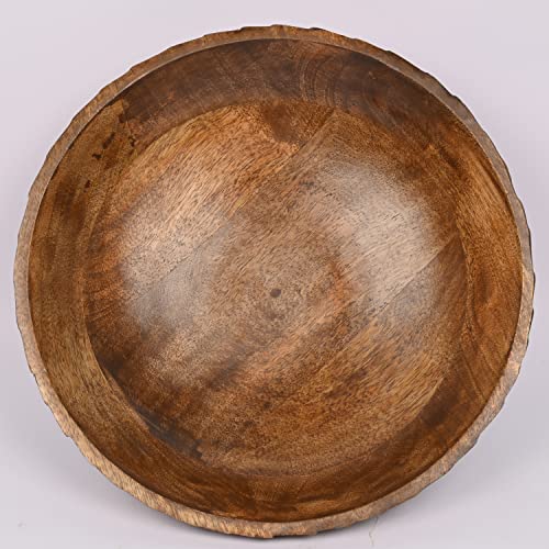 EDHAS Mango Wood Decorative Wooden Bowl Hand Carved Home Decor for Dining Table Center, Living Room, Kitchen Décor (12" x 12' x 4.75") - Image 5